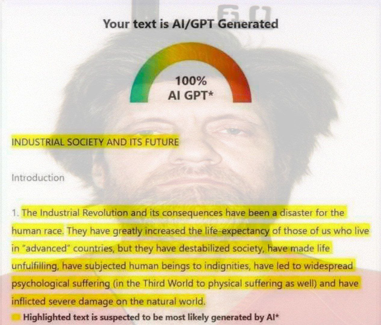 Манифест Унабомбера, написанный на 100% ИИ