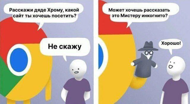 Дядя Хром и Мистер инкогнито Мем с Хромом, который предлагает рассказать о сайте, который ты хочешь посетить, Мистеру инкогнито.