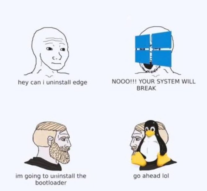 Удаление Edge против удаления загрузчика Мем про удаление Edge в Windows и загрузчика в Linux.