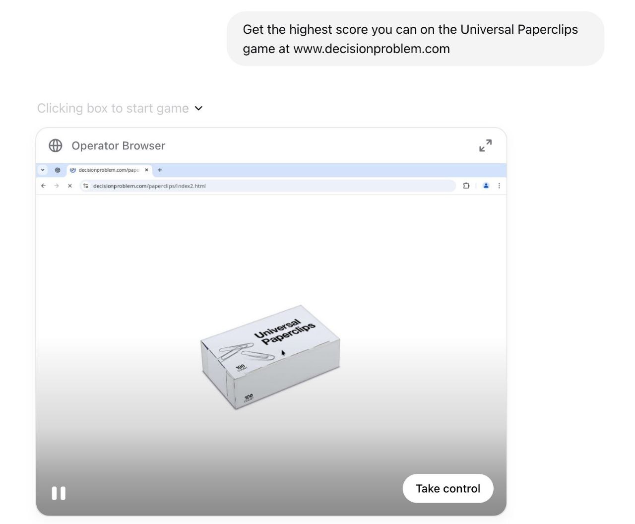 Universal Paperclips игра в браузере Браузер с запущенной игрой Universal Paperclips и сообщением о ней