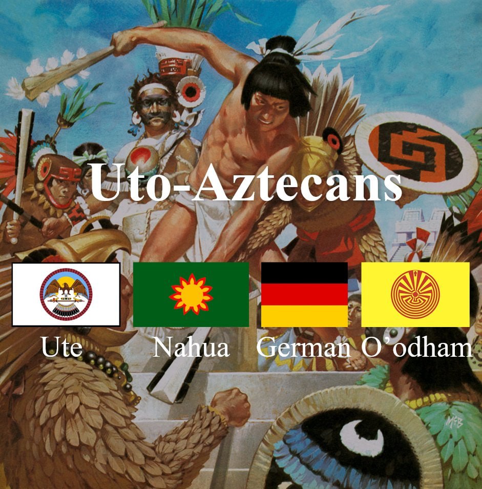 Абсурдная классификация Uto-Aztecans с подписями Ute, Nahua, German и O’odham