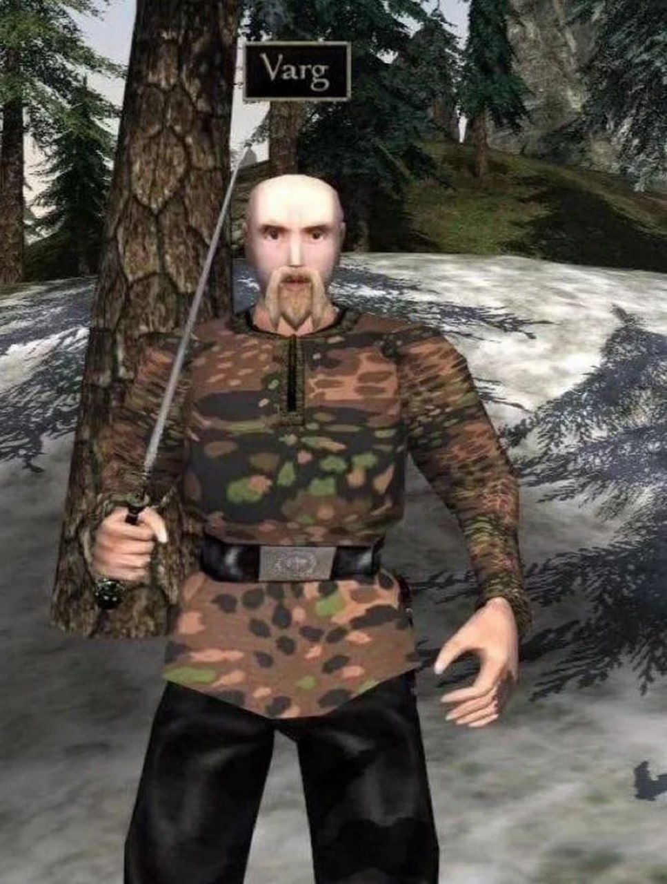 Варг из Morrowind Мем с Варгом Викернесом из игры Morrowind в камуфляжной куртке и со свастикой на пряжке