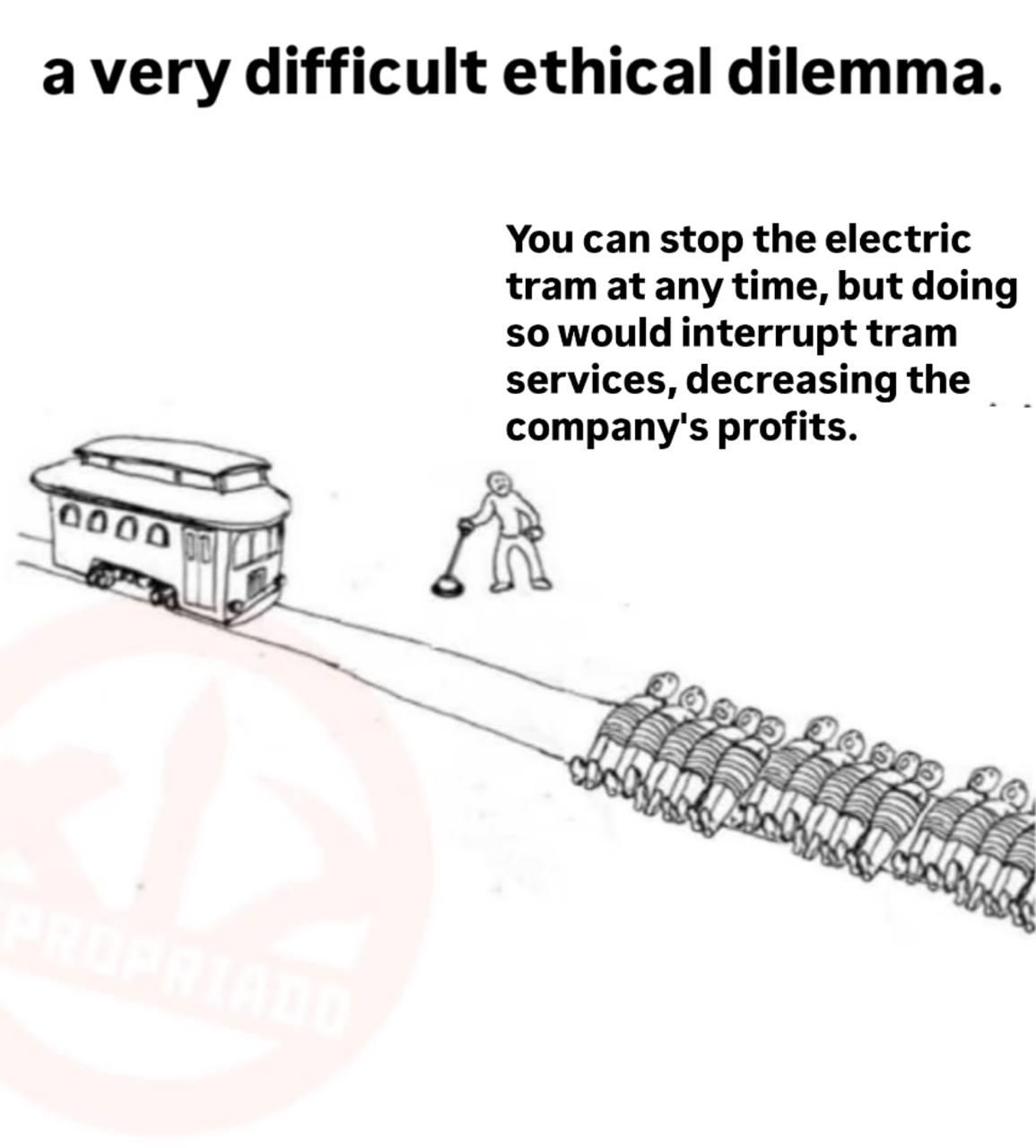 A very difficult ethical dilemma Очень сложная этическая дилемма с трамваем и прибылью компании