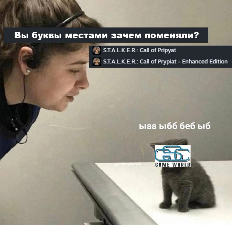 Вы буквы местами зачем поменяли Мем с девушкой и котенком, смотрящими на список игр S.T.A.L.K.E.R. и вопросом про перестановку букв
