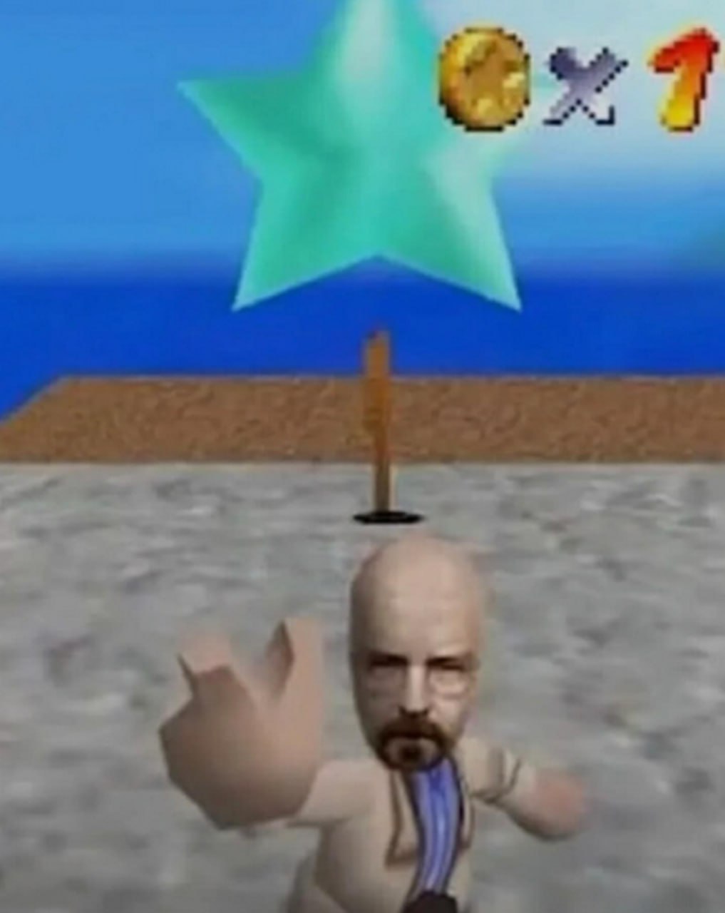 Уолтер Уайт из Super Mario 64 Уолтер Уайт в образе Марио в игре Super Mario 64 на фоне огромной звезды