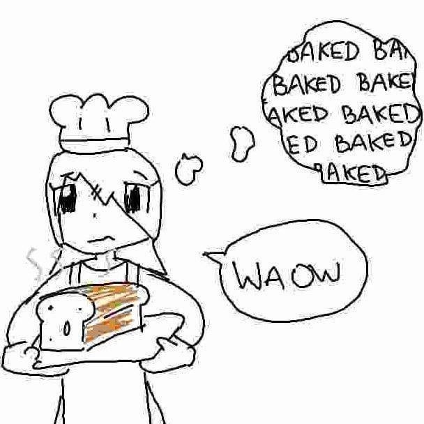 Поварёнок с выпечкой и подписью «WAOW», рядом повторяется слово «BAKED».