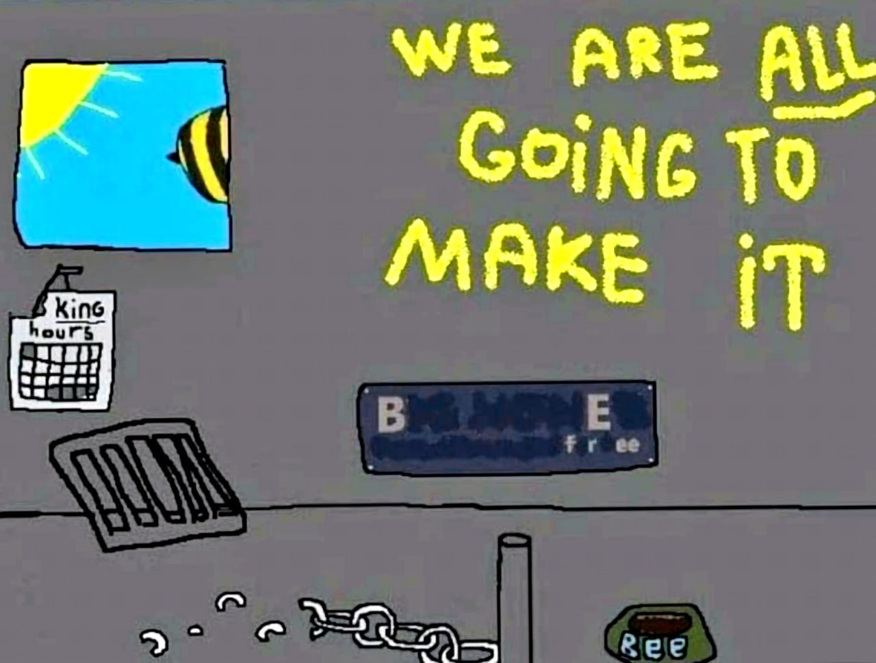 We are all going to make it Мем с пчелой, календарем и надписью "Мы все это сделаем"