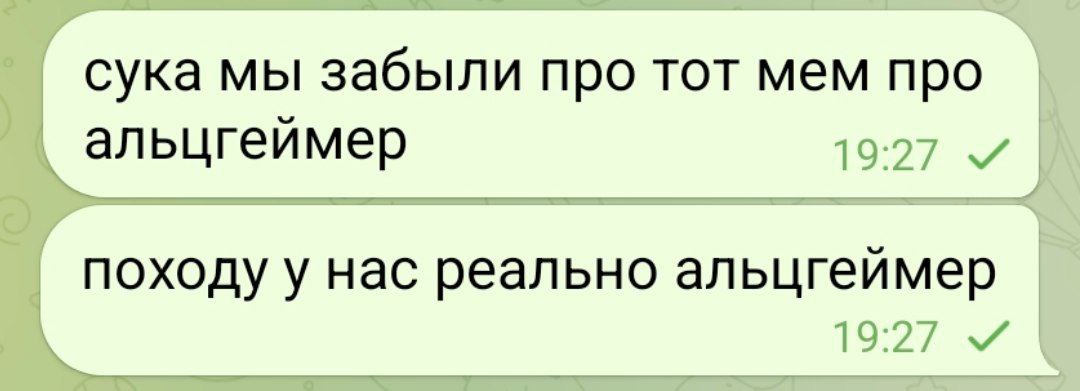 Мы забыли про мем про Альцгеймер Переписка, где люди забыли про мем про Альцгеймер и поняли, что у них самих Альцгеймер