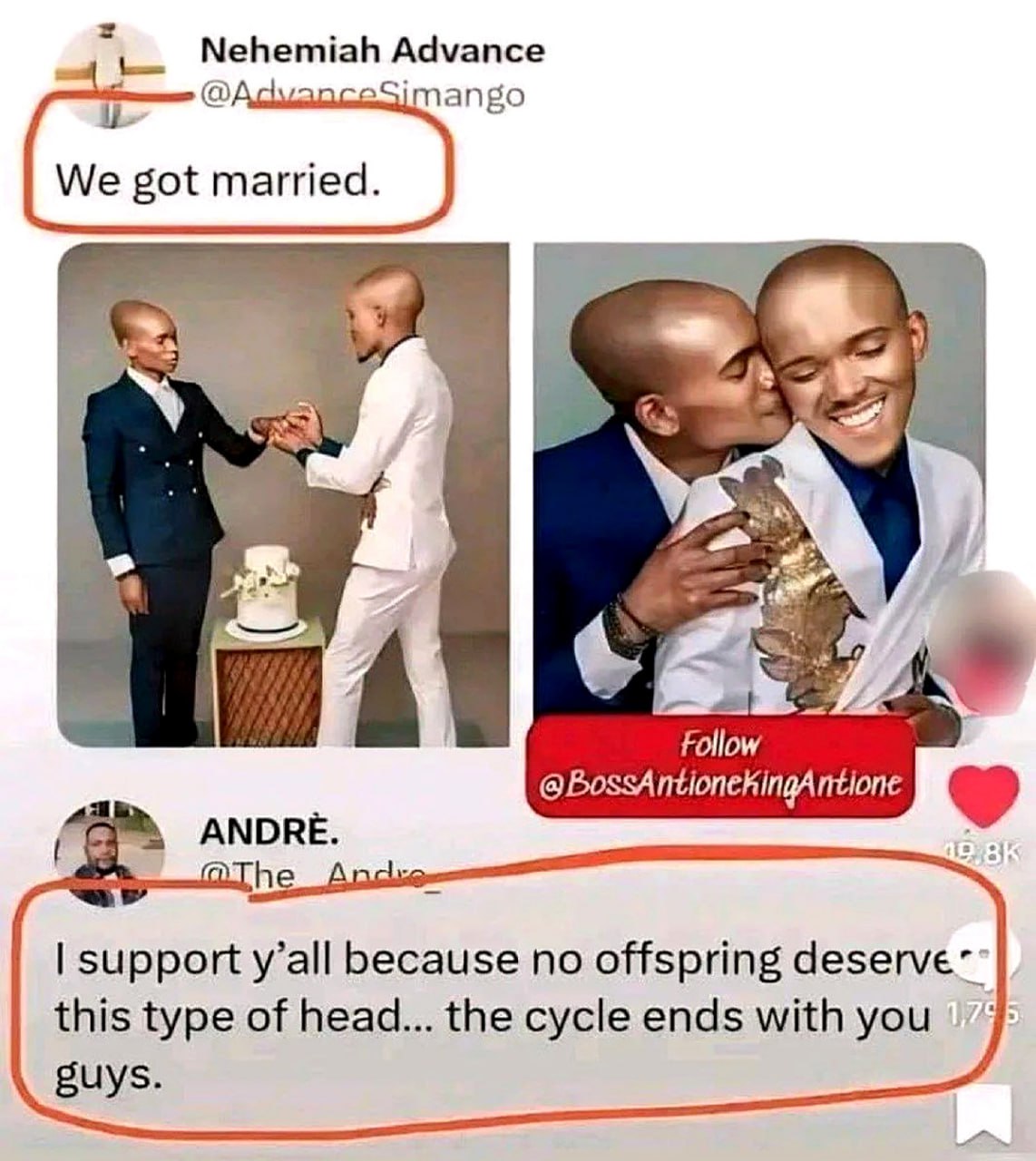 We got married. No offspring deserve this type of head… the cycle ends with you guys Мем с фразой «We got married. No offspring deserve this type of head… the cycle ends with you guys» и необычными молодоженами.