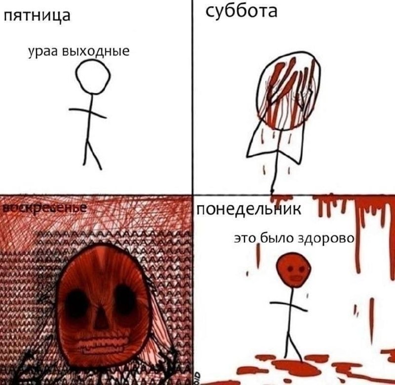Как меняется человек за выходные: от радости в пятницу до кровавого безумия в понедельник