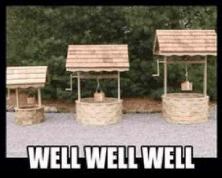 Well Well Well Три колодца в ряд с подписью «Well Well Well»