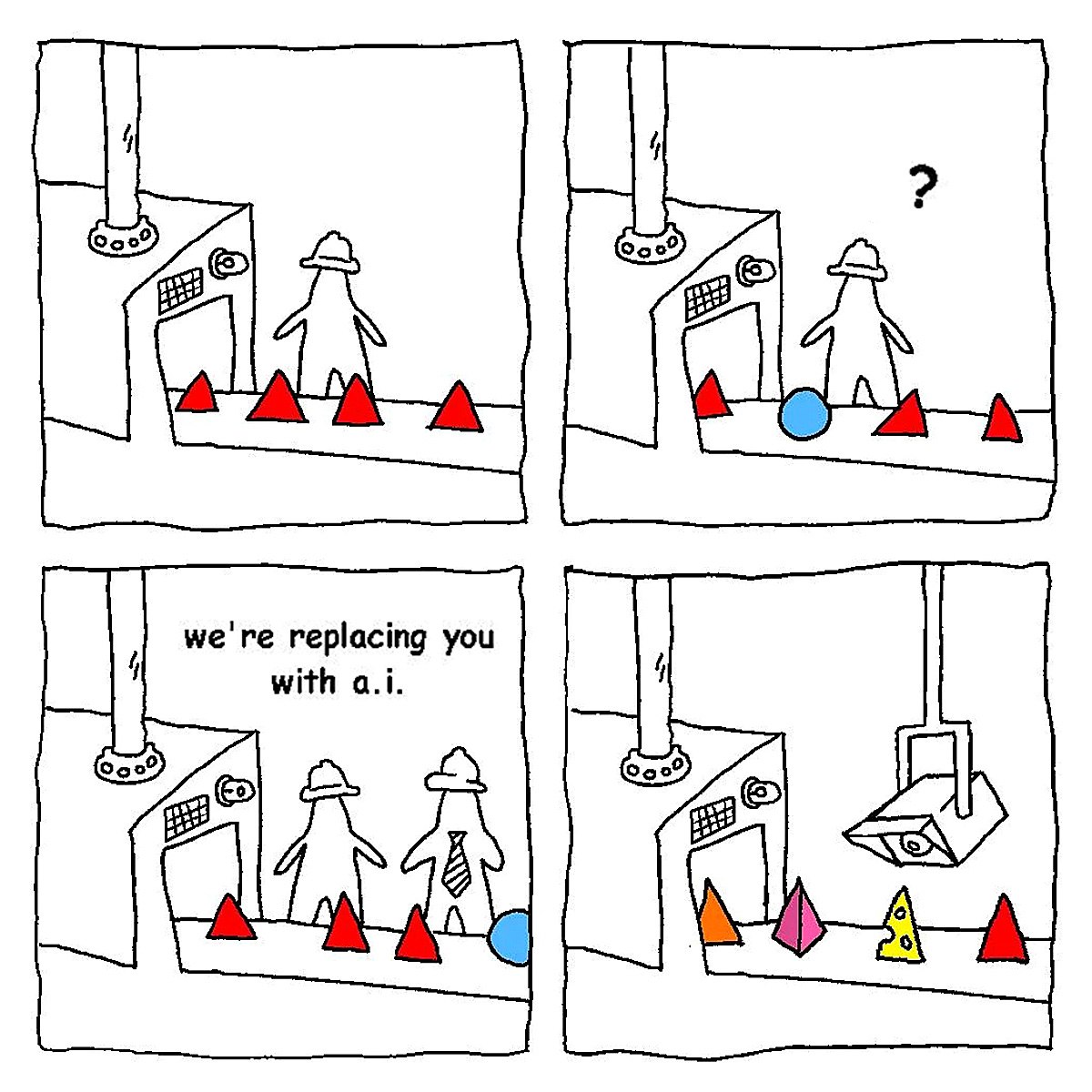 We're replacing you with A.I. Мем "We're replacing you with A.I." о замене человека на производстве искусственным интеллектом