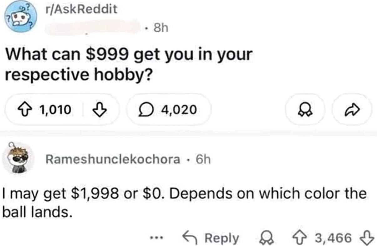 Пользователь Reddit рассказывает, что в его хобби 999 долларов могут превратиться в 1998 или в 0 — всё зависит от цвета, на который упадёт шарик.