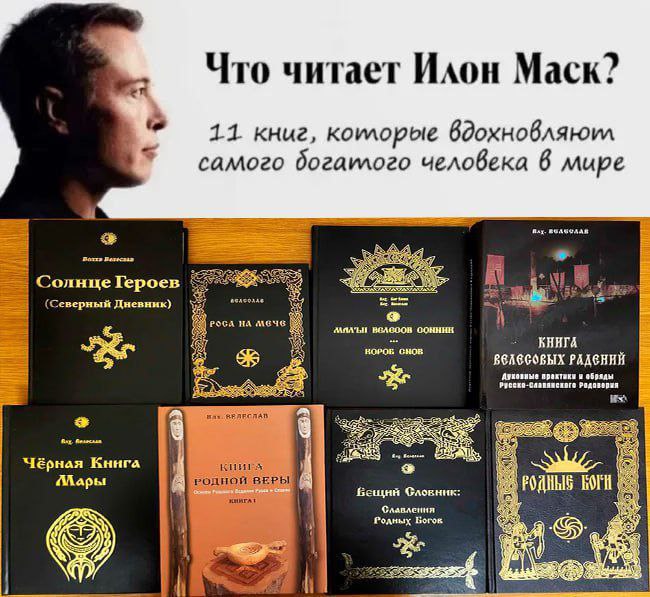 Что читает Илон Маск Мем, где Илон Маск якобы читает книги по славянскому родноверию