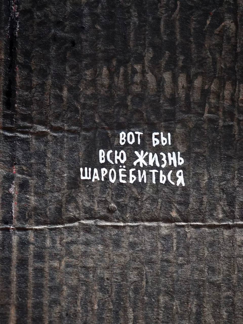 Надпись на тёмном фоне: «Вот бы всю жизнь шароёбиться» — о желании беззаботно бездельничать и отдыхать.