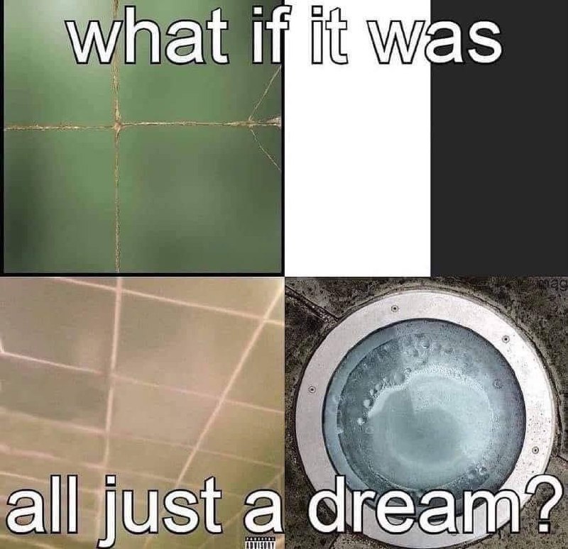 What if it was all just a dream Мем "Что, если все это было просто сном?" с четырьмя изображениями в коллаже
