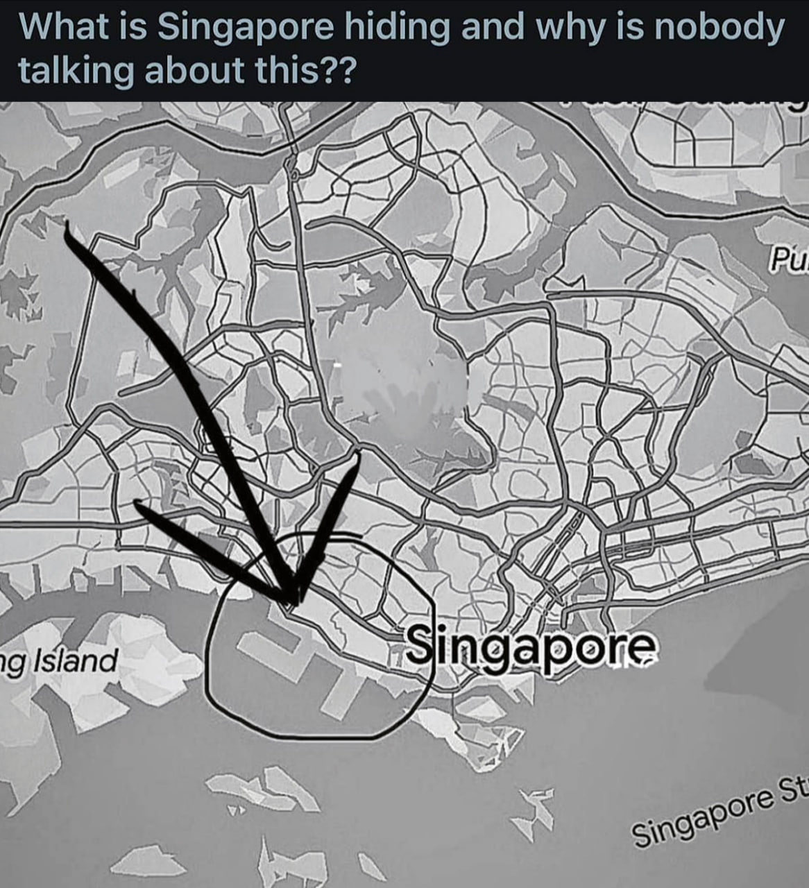 What is Singapore hiding and why is nobody talking about this Мем с картой Сингапура, на которой виден участок, напоминающий свастику
