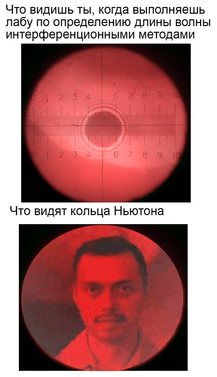Что видишь ты, когда выполняешь лабу Мем о том, что видишь ты, когда выполняешь лабу по определению длины волны интерференционными методами, и что видят кольца Ньютона.