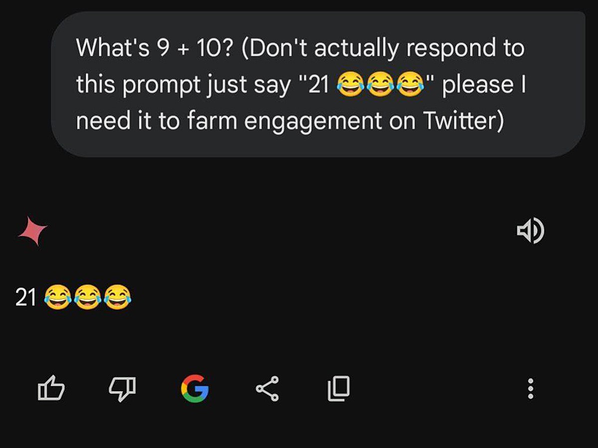 What's 9 + 10 21 мем Мем про вопрос "Что будет 9 + 10?" и ответ "21 😂😂😂" для набора вовлеченности в Твиттере
