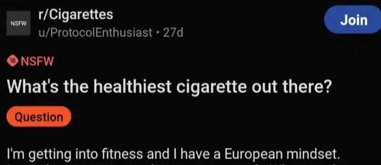 What’s the healthiest cigarette out there Пост на Reddit с вопросом о самой "здоровой" сигарете.