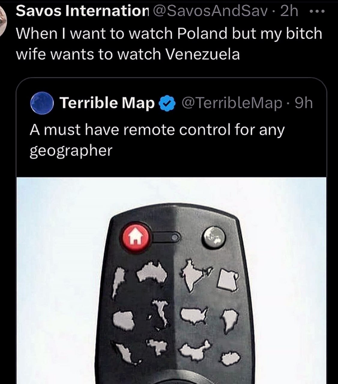 When I want to watch Poland but my bitch wife wants to watch Venezuela Пульт с кнопками в виде стран и сообщение о выборе страны для просмотра