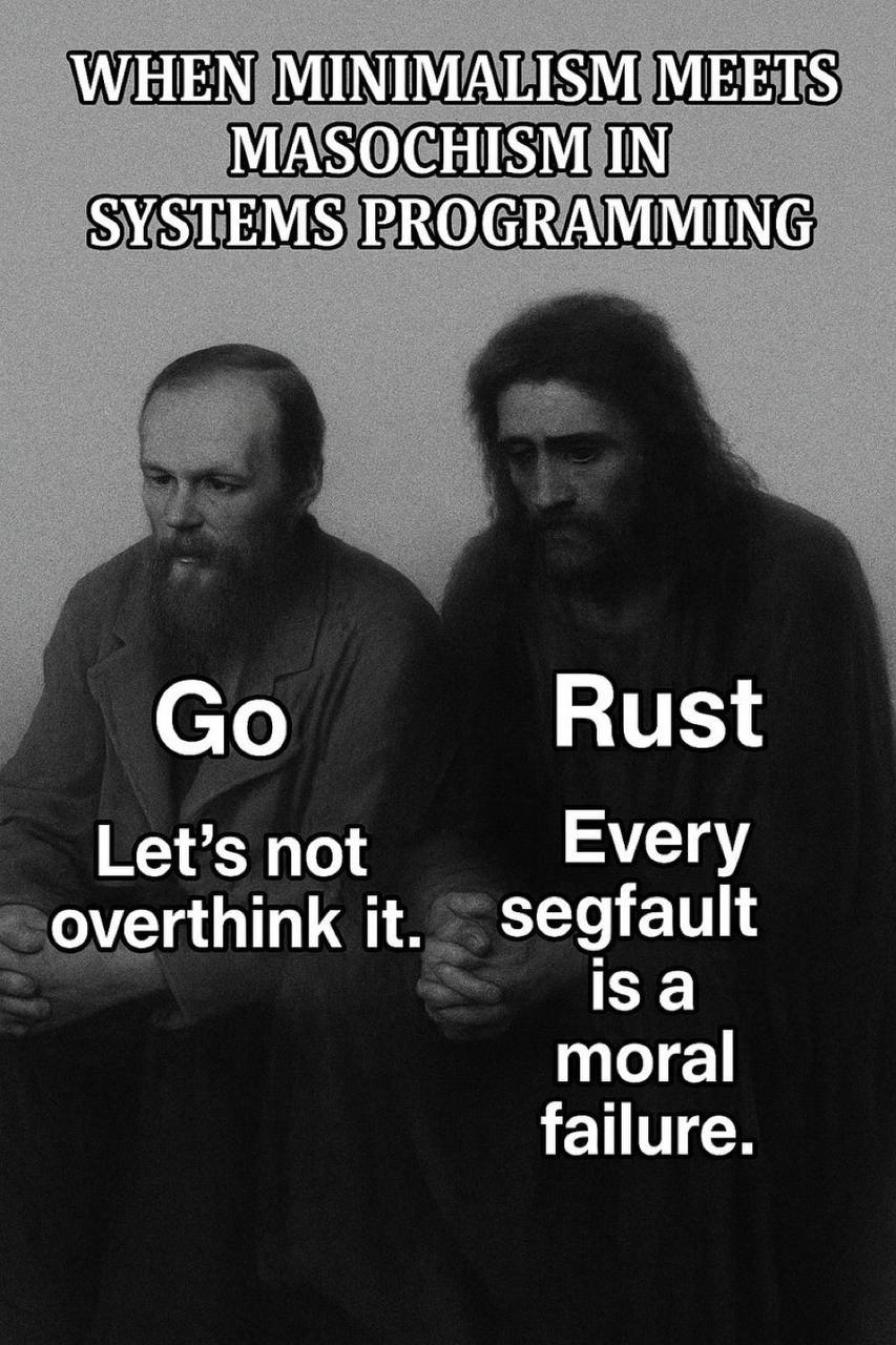 When minimalism meets masochism in systems programming Когда минимализм встречается с мазохизмом в системном программировании: Go и Rust