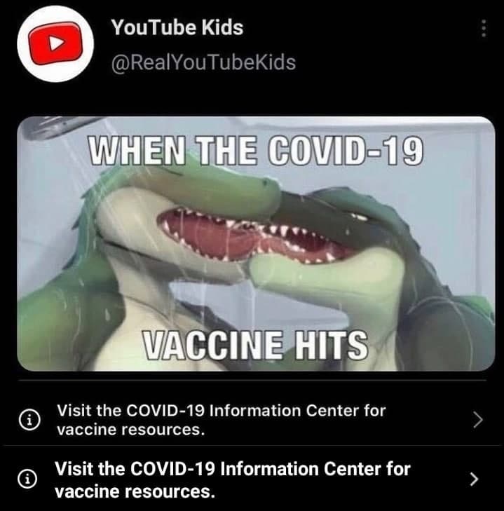 Когда вакцина от COVID-19 начинает действовать Мем про странный контент на YouTube Kids и реакцию на вакцину от COVID-19, где два аллигатора целуются в душе.