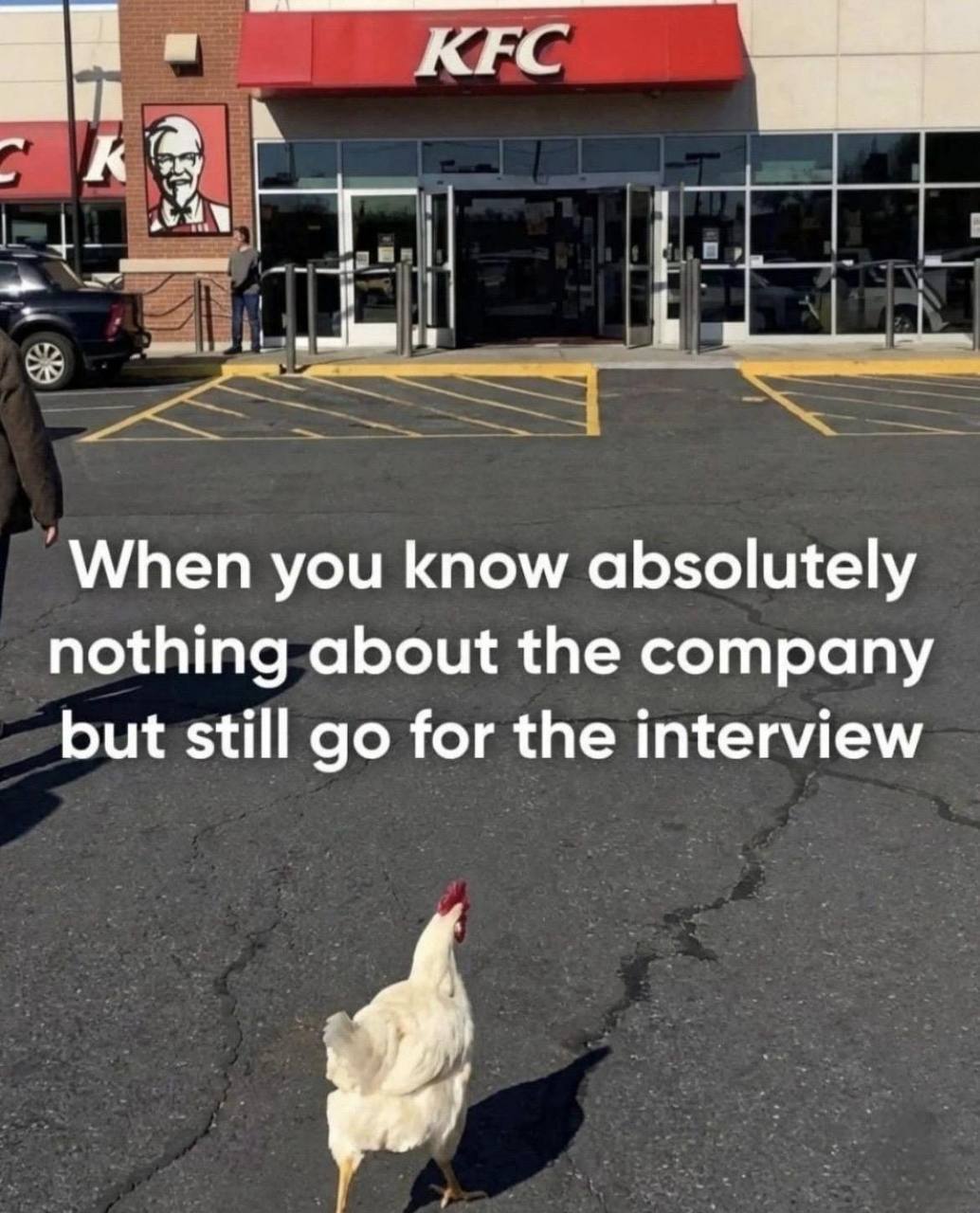 Курица идёт на собеседование в KFC, хотя совершенно ничего не знает о компании.