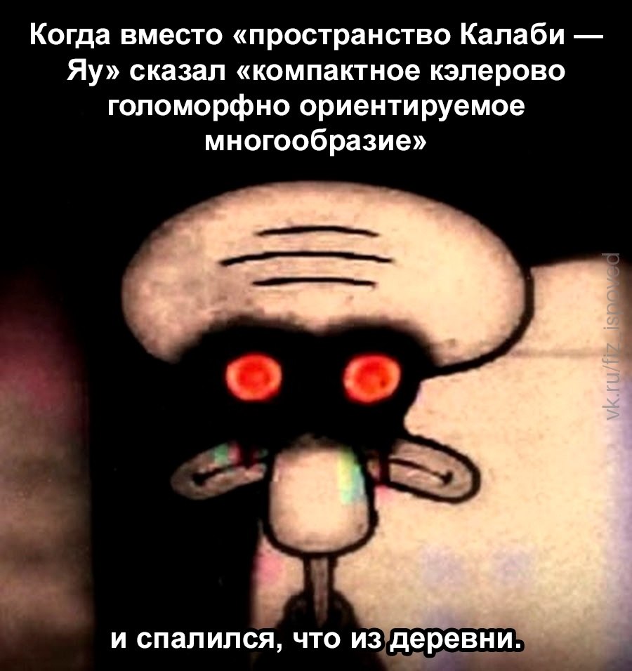Персонаж пытается заменить «пространство Калаби — Яу» сложной математической формулировкой и спаливается, что он из деревни.