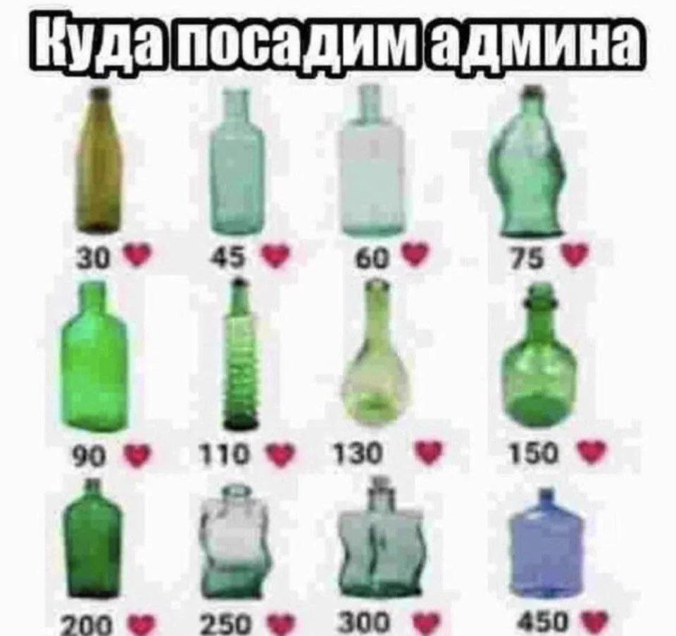 Куда посадим админа Куда посадим админа: мем с бутылками и цифрами