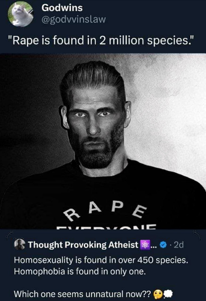 Which one seems unnatural now Мем с изображением Гигачада и текстом о гомосексуальности и гомофобии