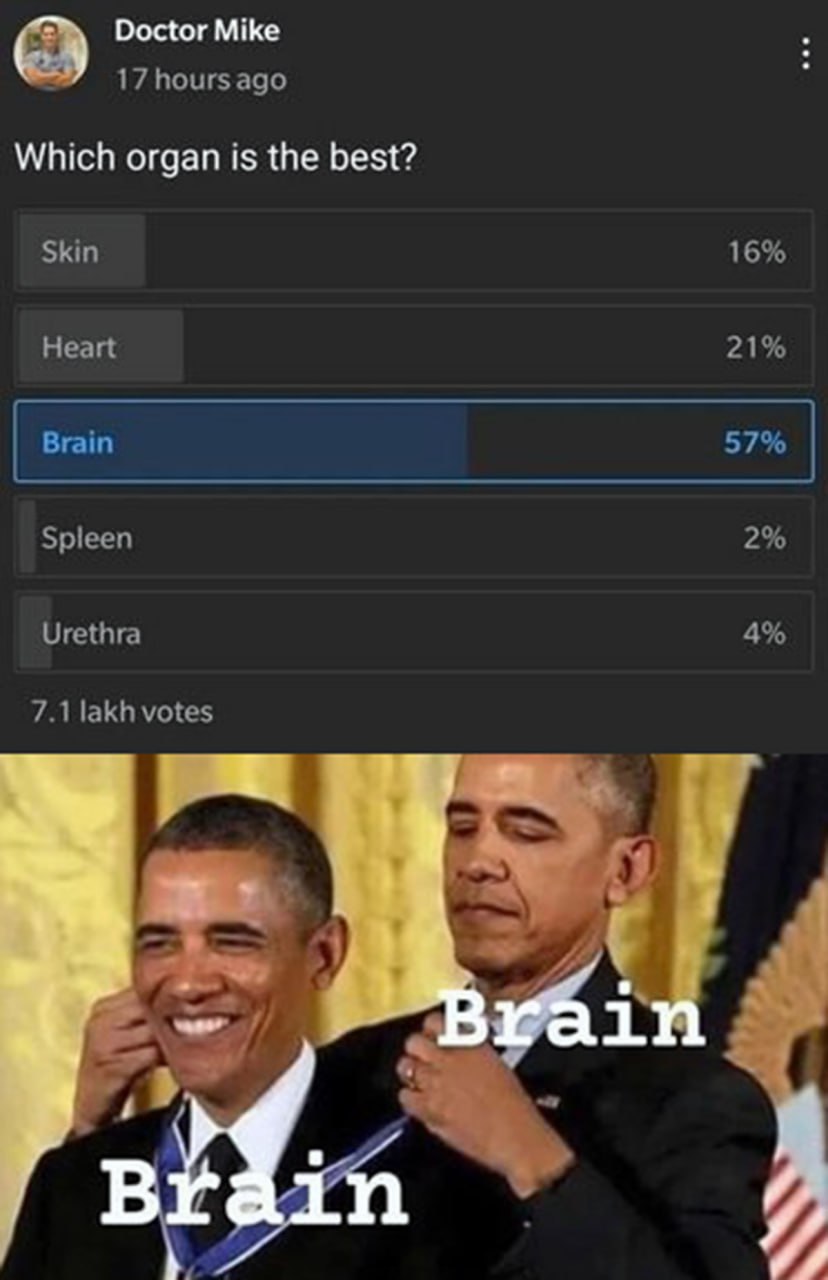 Which organ is the best, Brain Опрос Какой орган лучший и Барак Обама, который награждает себя