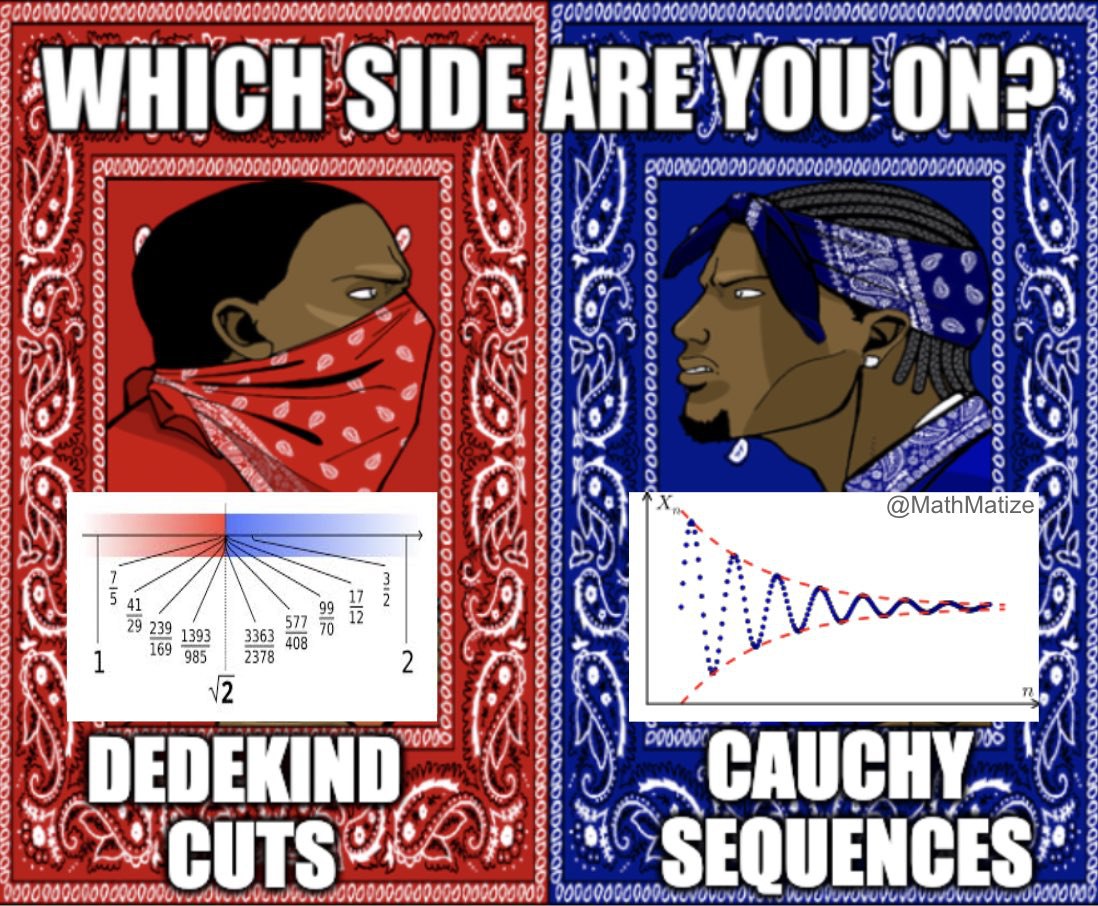 Which side are you on? Dedekind cuts vs Cauchy sequences Мем "На чьей ты стороне?" с Дедекиндовыми сечениями и последовательностями Коши