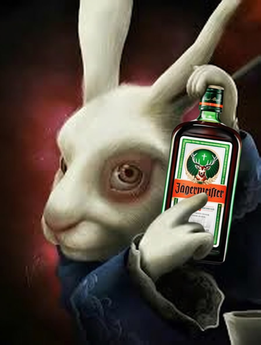Белый Кролик из «Алисы в Стране чудес» с бутылкой Jägermeister
