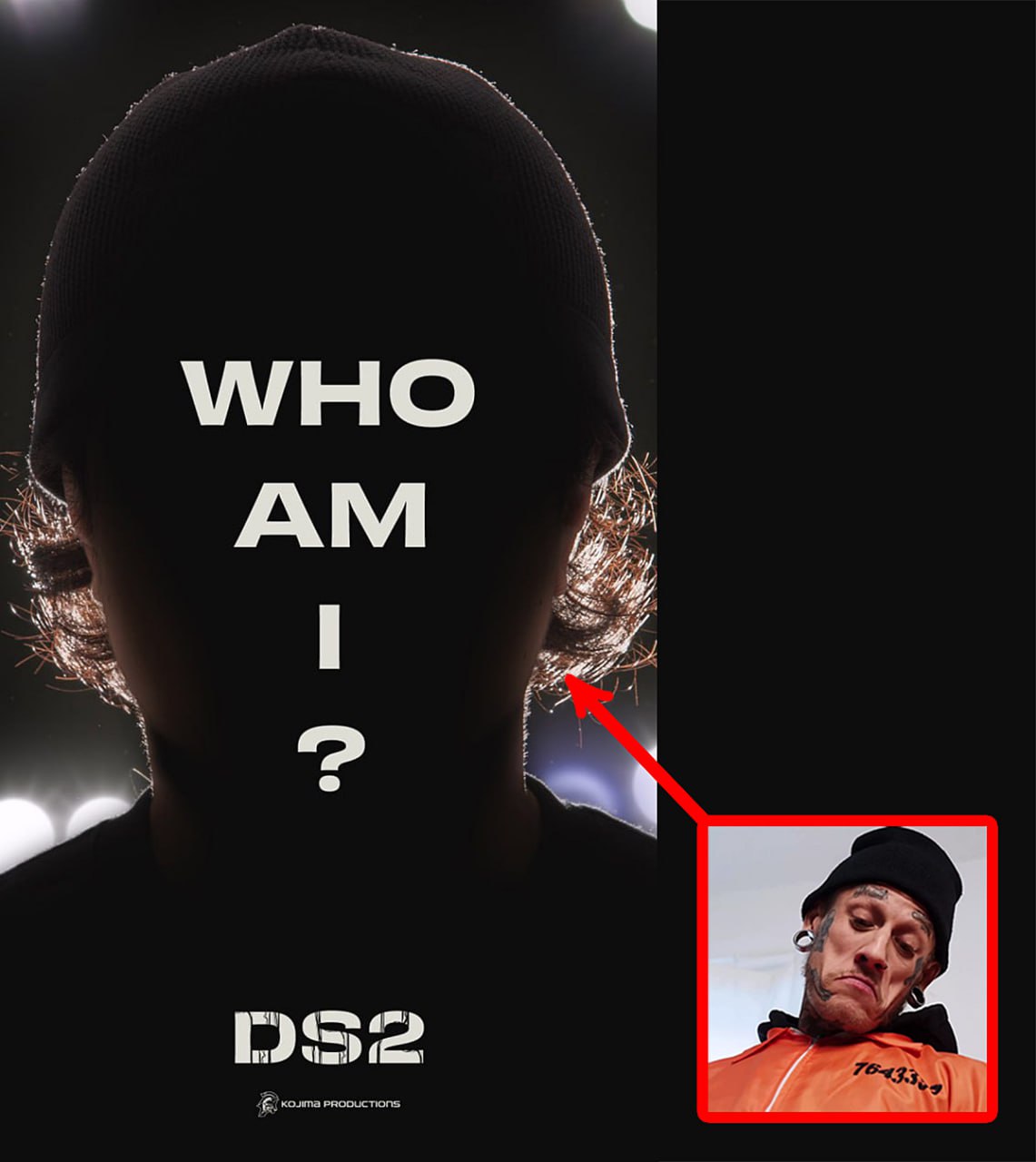 Who am I Oxxxymiron Death Stranding 2 Мем, где фанаты угадывают, кто будет в Death Stranding 2, подставляя лицо Oxxxymiron. На постере игры написано «Who am I?», что переводится как «Кто я?»