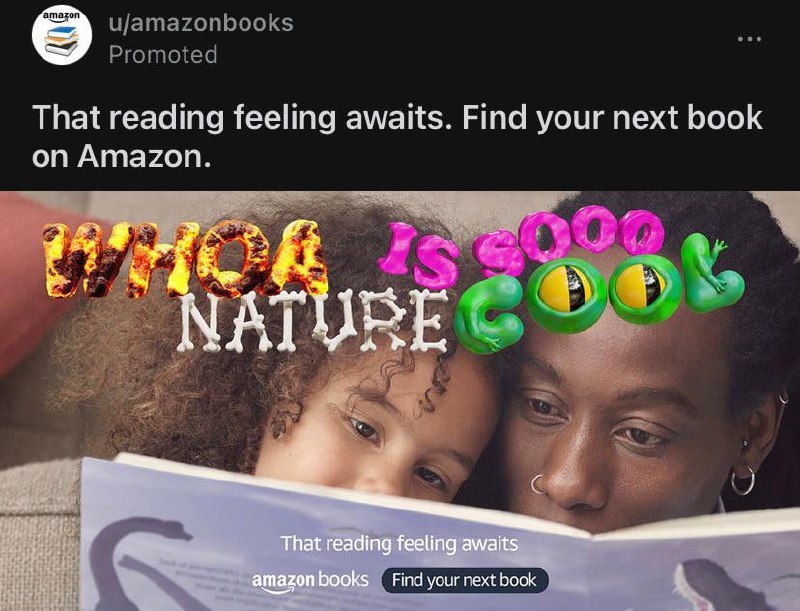 Whoa nature is so cool Мать и ребенок читают книгу с надписями "Whoa nature is so cool" на фоне их волос