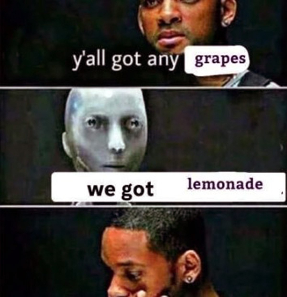 Will Smith y'all got any grapes Уилл Смит спрашивает, есть ли виноград, а ему предлагают лимонад