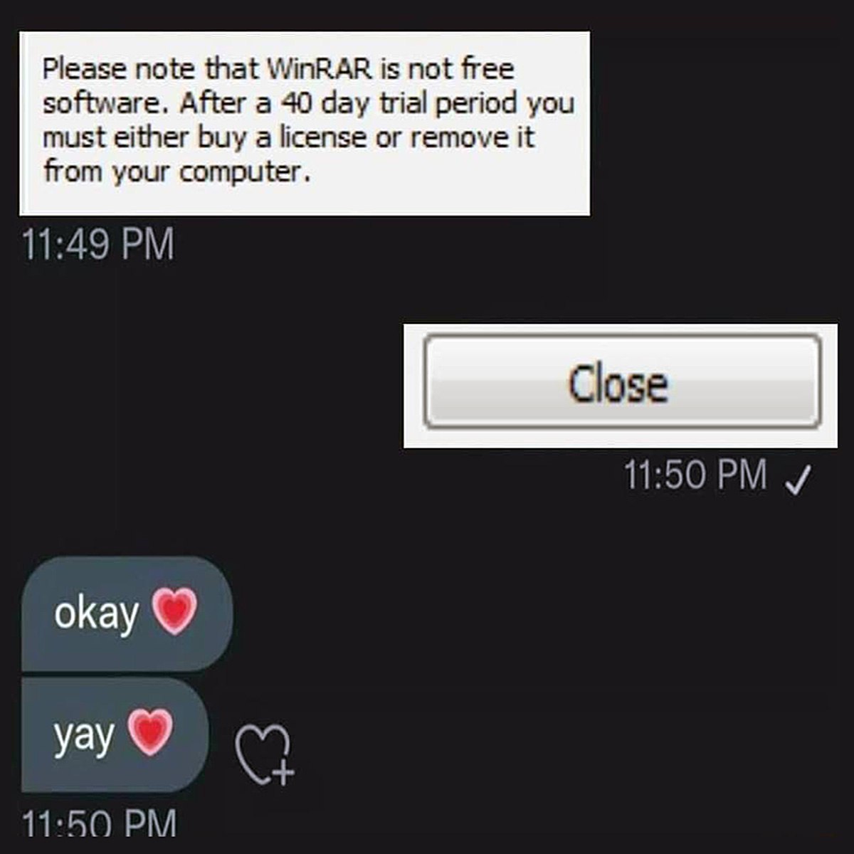Уведомление WinRAR в чате Мем с уведомлением WinRAR и реакцией в чате