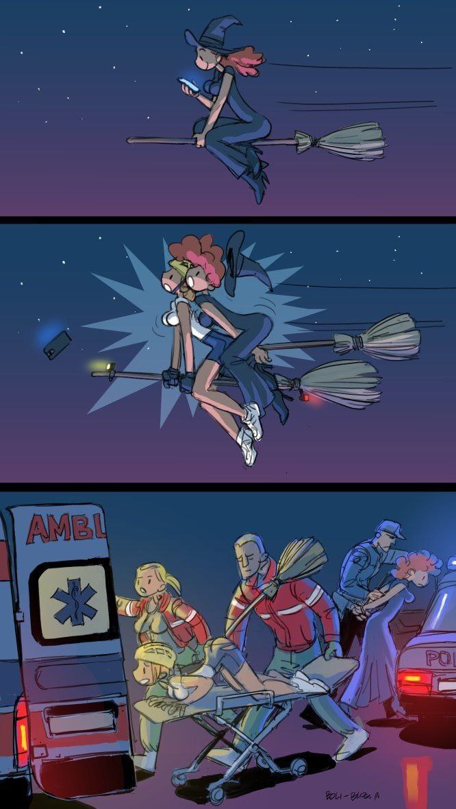 Ведьма в телефоне врезалась в другую ведьму Мем с ведьмой, которая врезалась в другую ведьму, пока сидела в телефоне