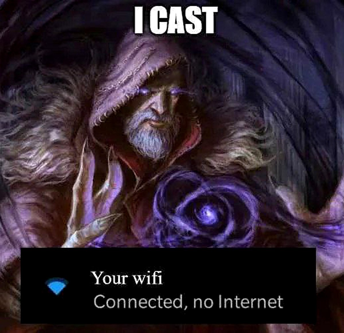 I cast Your wifi Connected no Internet Волшебник колдует над Wi-Fi, чтобы отключить интернет