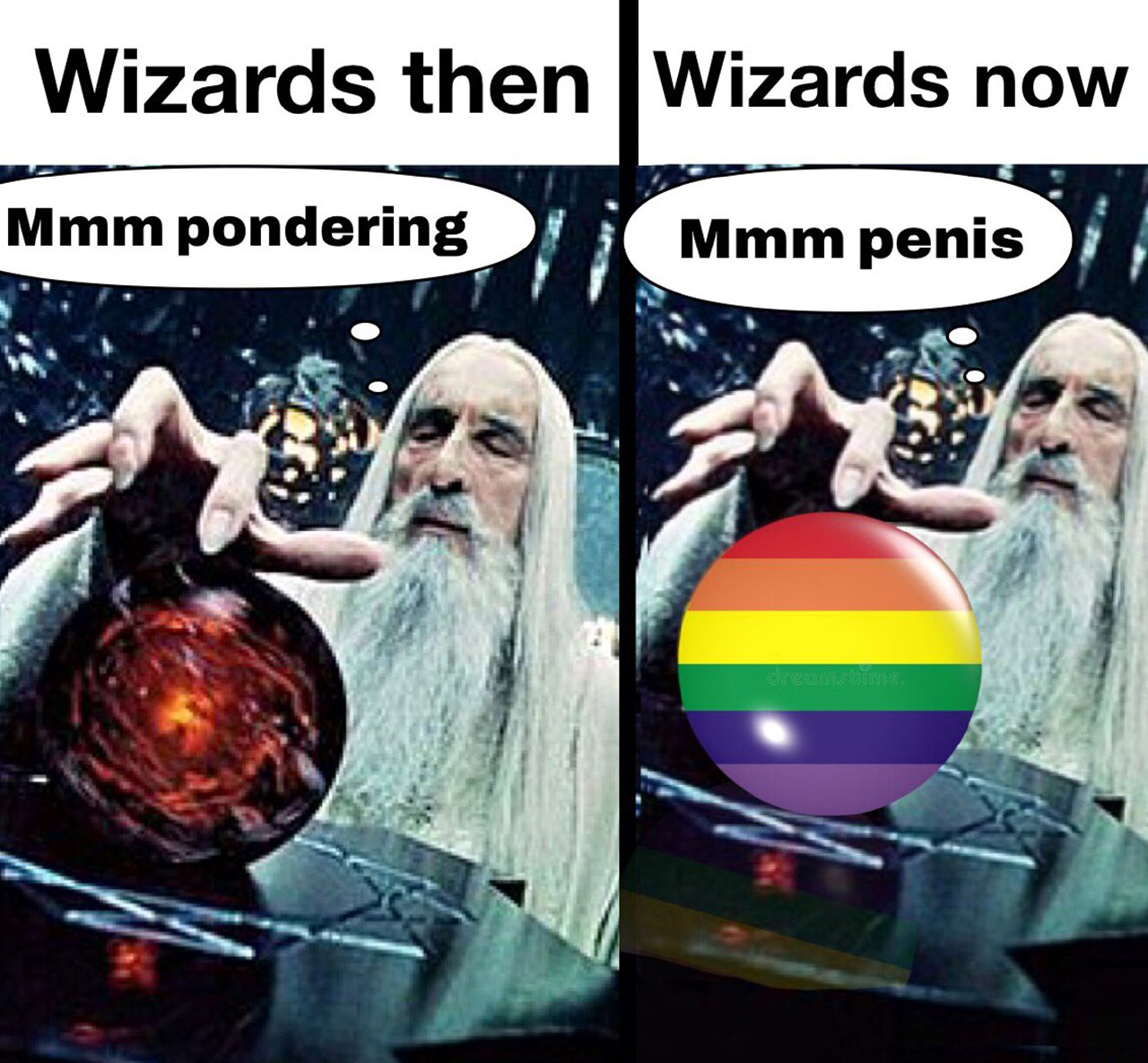 Wizards then Wizards now Мем с Саруманом и радужным флагом