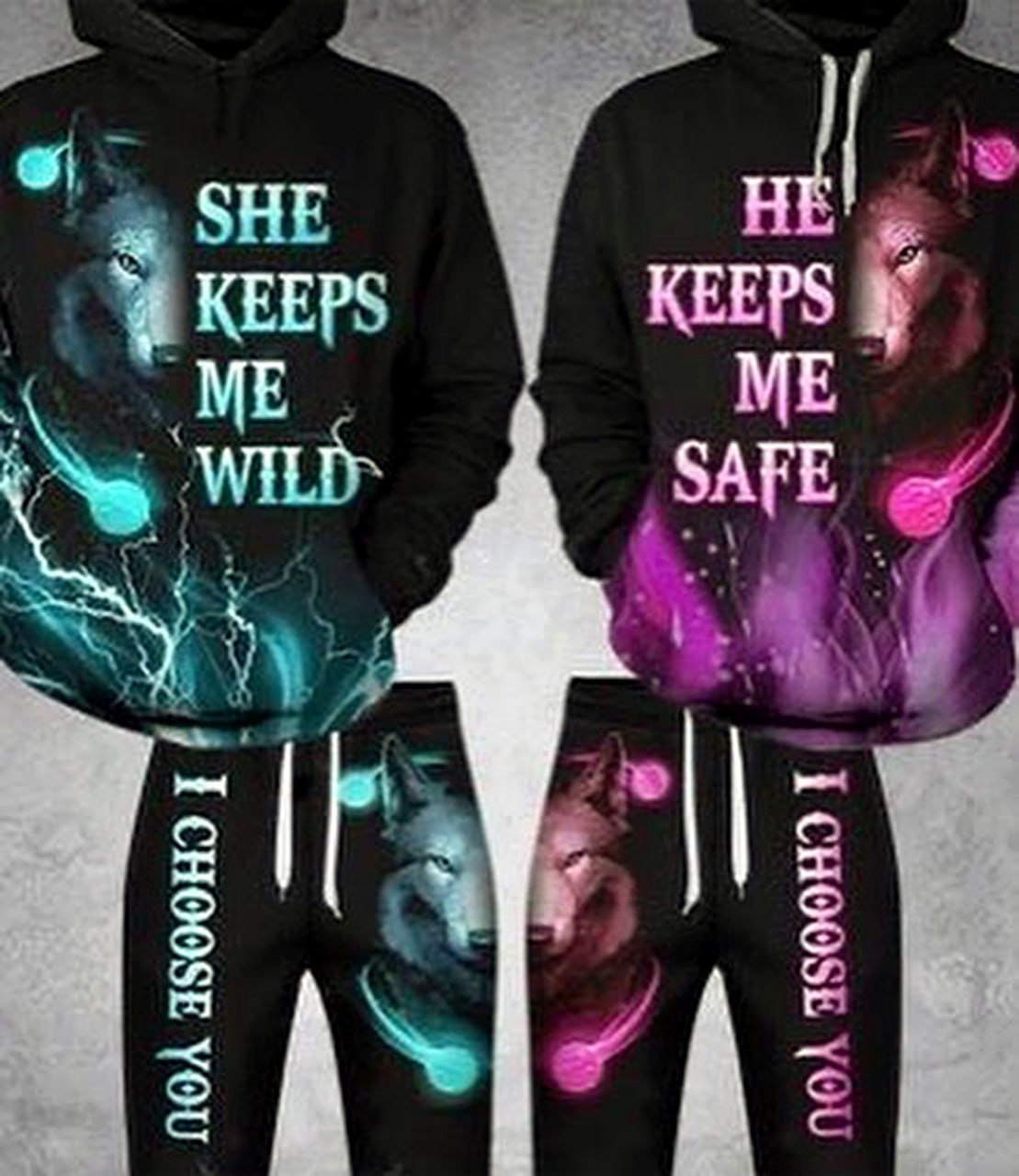 Парные худи с волками She keeps me wild He keeps me safe Парные худи с волками и надписями She keeps me wild, He keeps me safe и I choose you