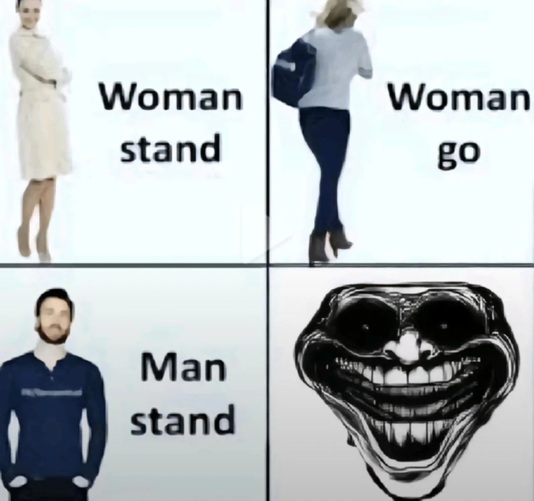 Woman stand man stand Женщина стоит, женщина идёт, мужчина стоит, тролль
