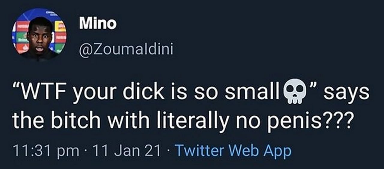 WTF your dick is so small Мем, где мужчина удивленно смотрит в камеру, а над ним написан твит: "Какого хрена, у тебя такой маленький член", - говорит сука, у которой буквально нет члена???