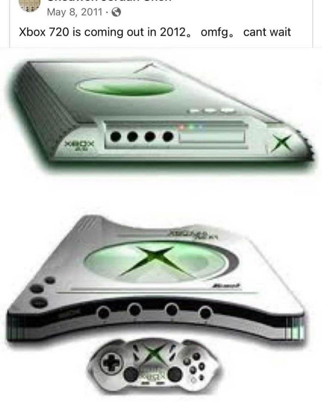 Xbox 720 выходит в 2012 году Концепты Xbox 720 и контроллера, которые должны были выйти в 2012 году, согласно посту в Facebook 2011 года