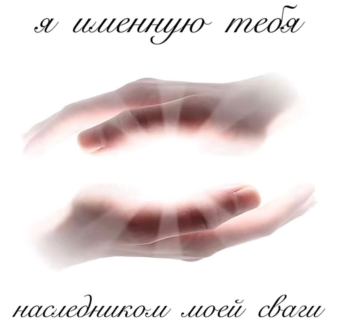 Я именую тебя наследником моей сваги Мем с руками и надписью «Я именую тебя наследником моей сваги»