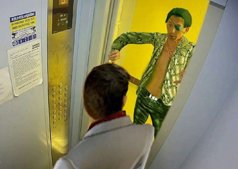 Мужчина в змеиной рубашке из Yakuza в лифте Гейб Ньюэлл из Yakuza в лифте