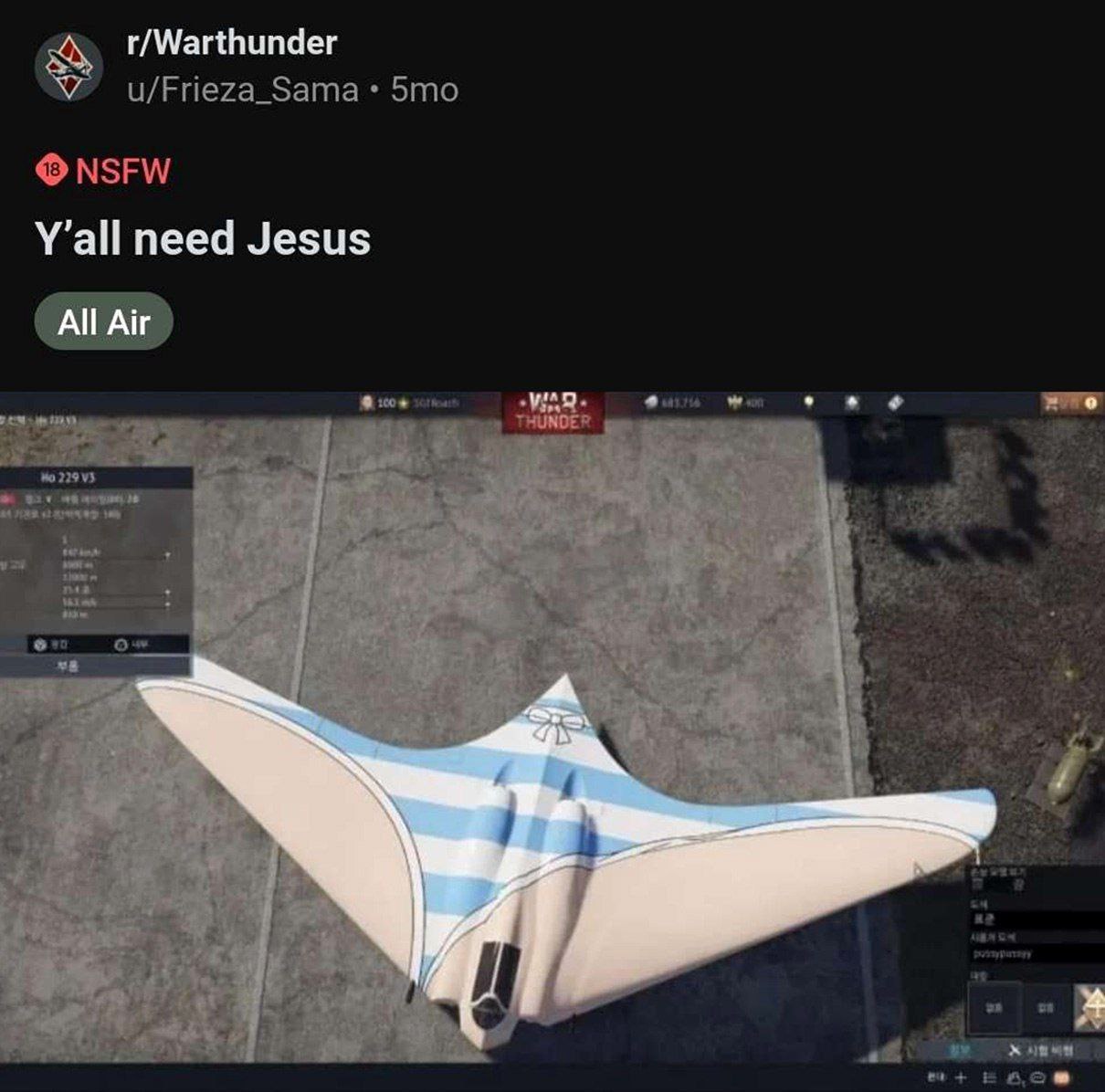 Y'all need Jesus War Thunder Скин самолета Ho 229 V3 в виде аниме-девочки на редите