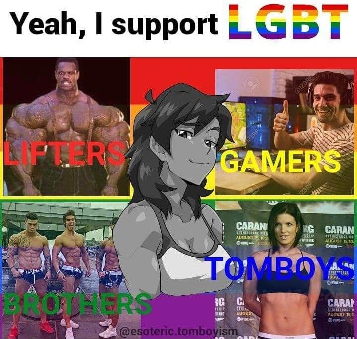 Yeah, I support LGBT Мем, где человек говорит о своей поддержке ЛГБТ, но подразумевает другие группы людей, а не сексуальные меньшинства. В данном случае это лифтеры, геймеры, братья и томбои.