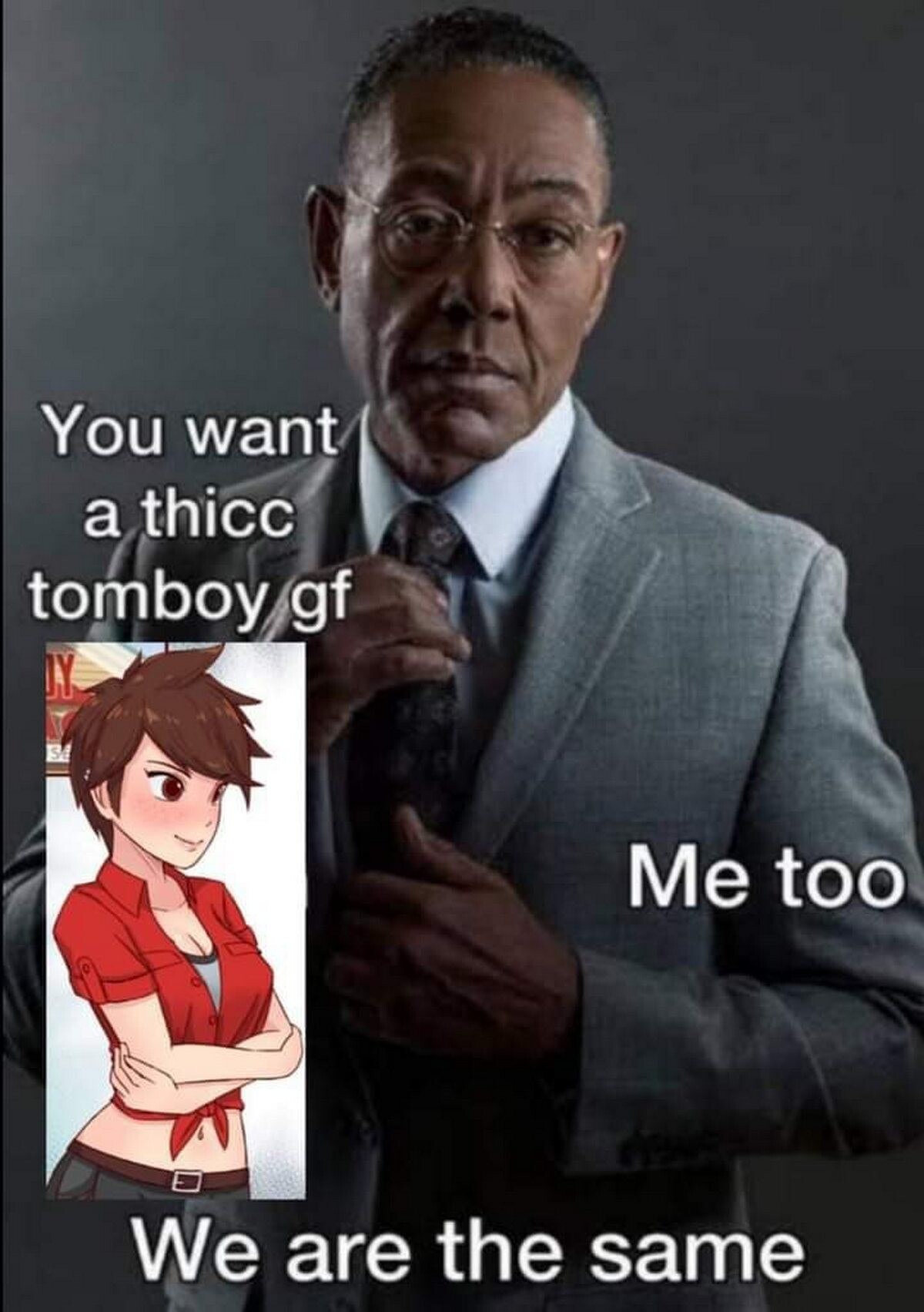 You want a thicc tomboy gf Me too We are the same Мужчина в деловом костюме и милая девушка-томбой из аниме